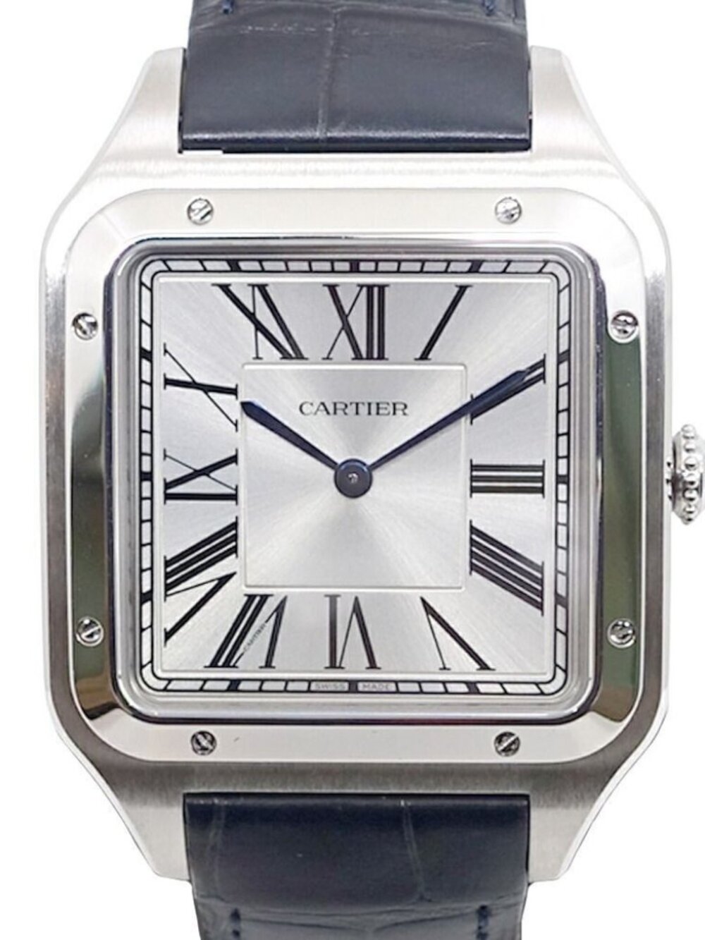 Cartier Santos Dumont XL Watch SS Manual Winding Leather Box Polished